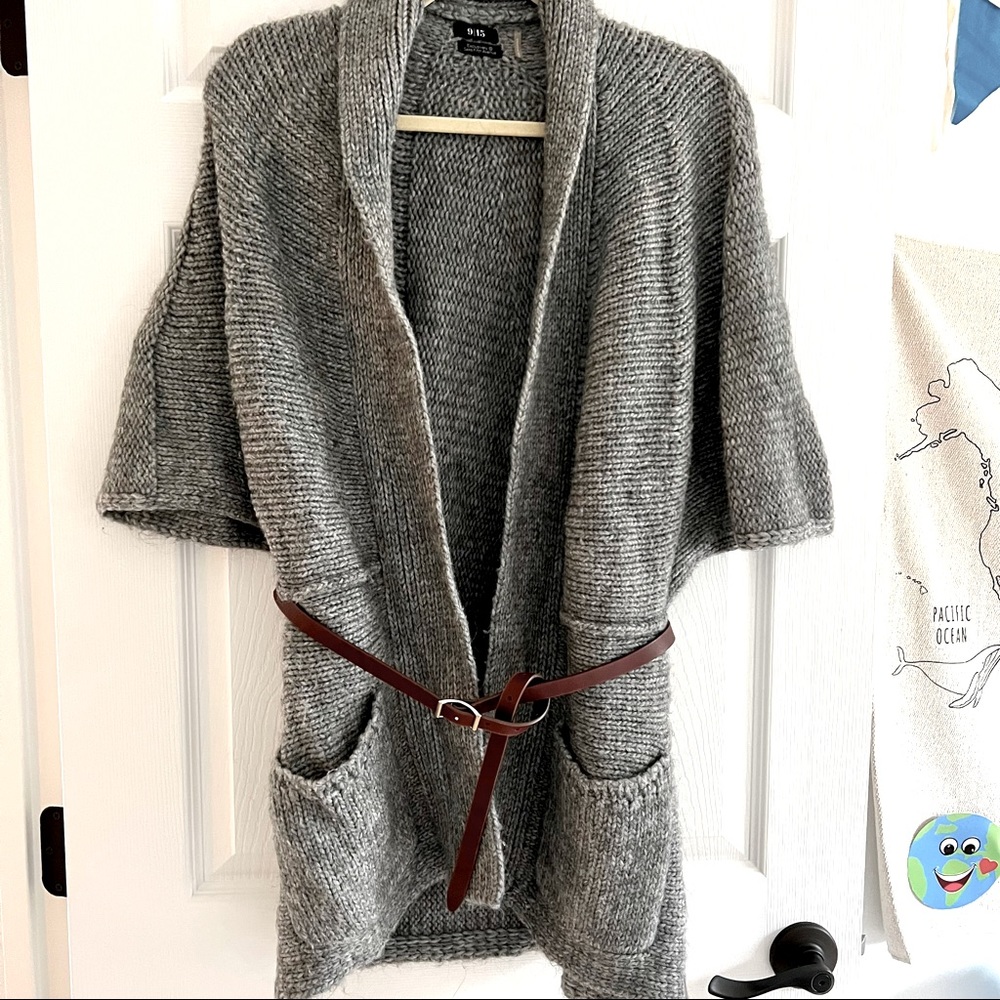 Poncho style sweater with belt